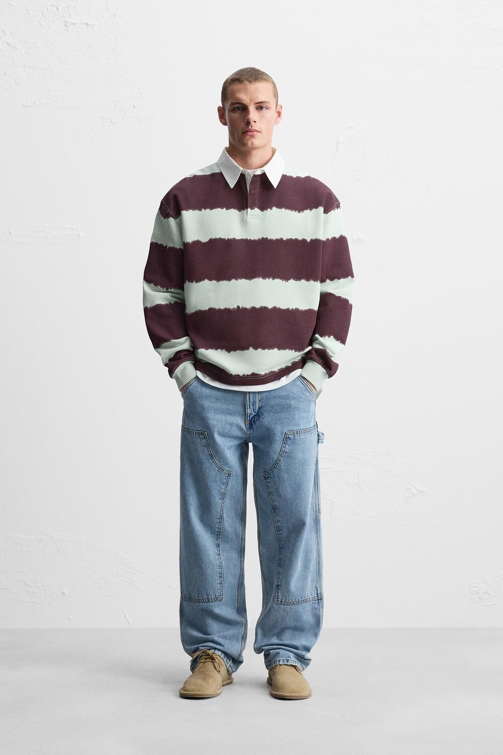 

Рубашка-поло с принтом tie-dye strip ZARA, разноцветный