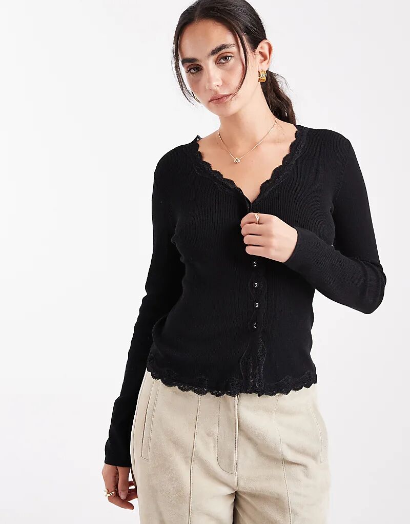 

Кардиган Miss Selfridge с кружевной отделкой черного цвета