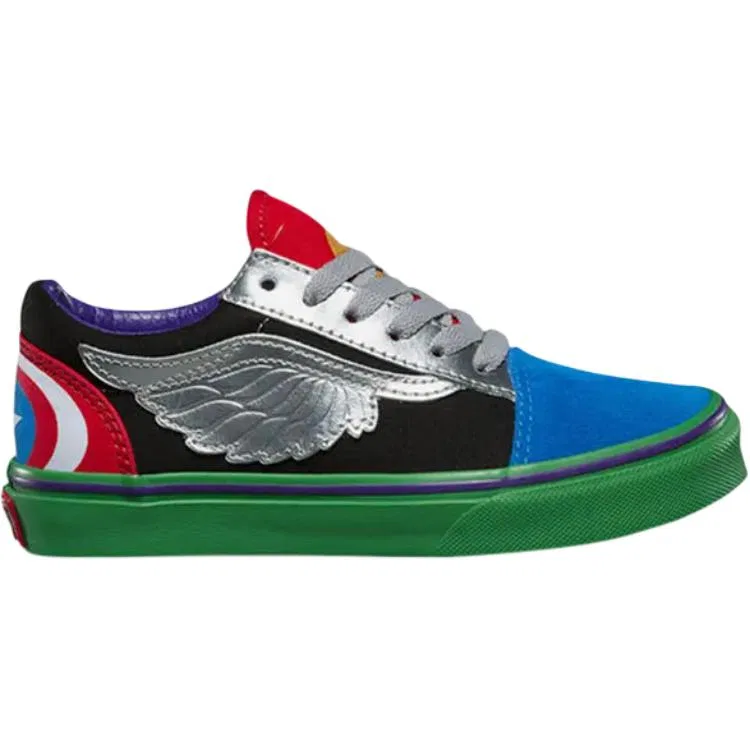 Детские скейтбордические кроссовки MARVEL x Old Skool Silver Blue Green Vans — фото 3