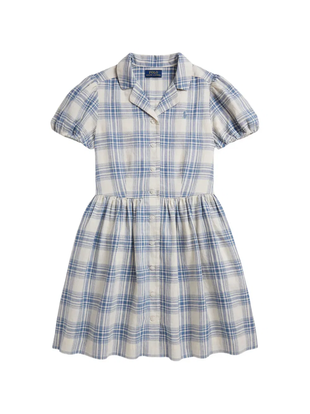 Платье-рубашка в клетку с вышивкой Polo Ralph Lauren Kids, нейтральный