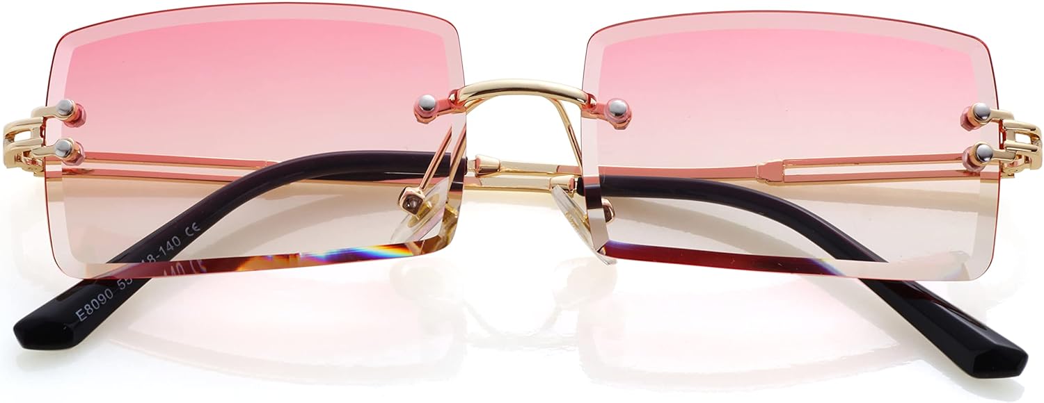 

Солнцезащитные очки без оправы прямоугольной формы Kursan для мужчин и женщин, маленькие солнцезащитные очки без оправы с защитой от УФ-излучения UV400, A3 Gradient Pink