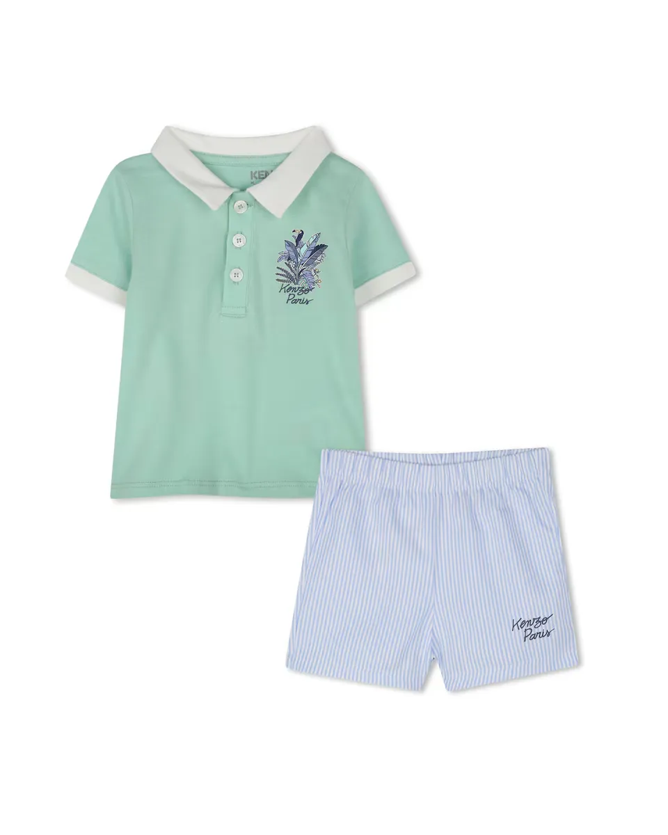 

Поло для мальчика и короткий комплект 100% хлопок Kenzo Kids, зеленый