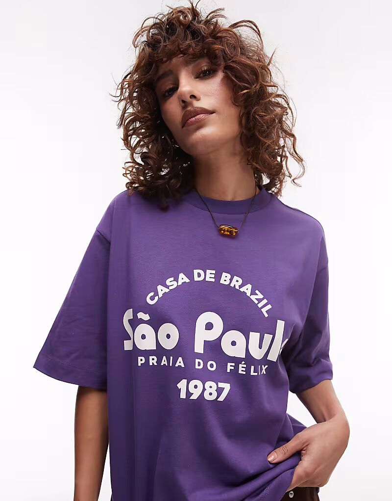 

Футболка оверсайз Topshop jersey Sao Paolo фиолетового цвета