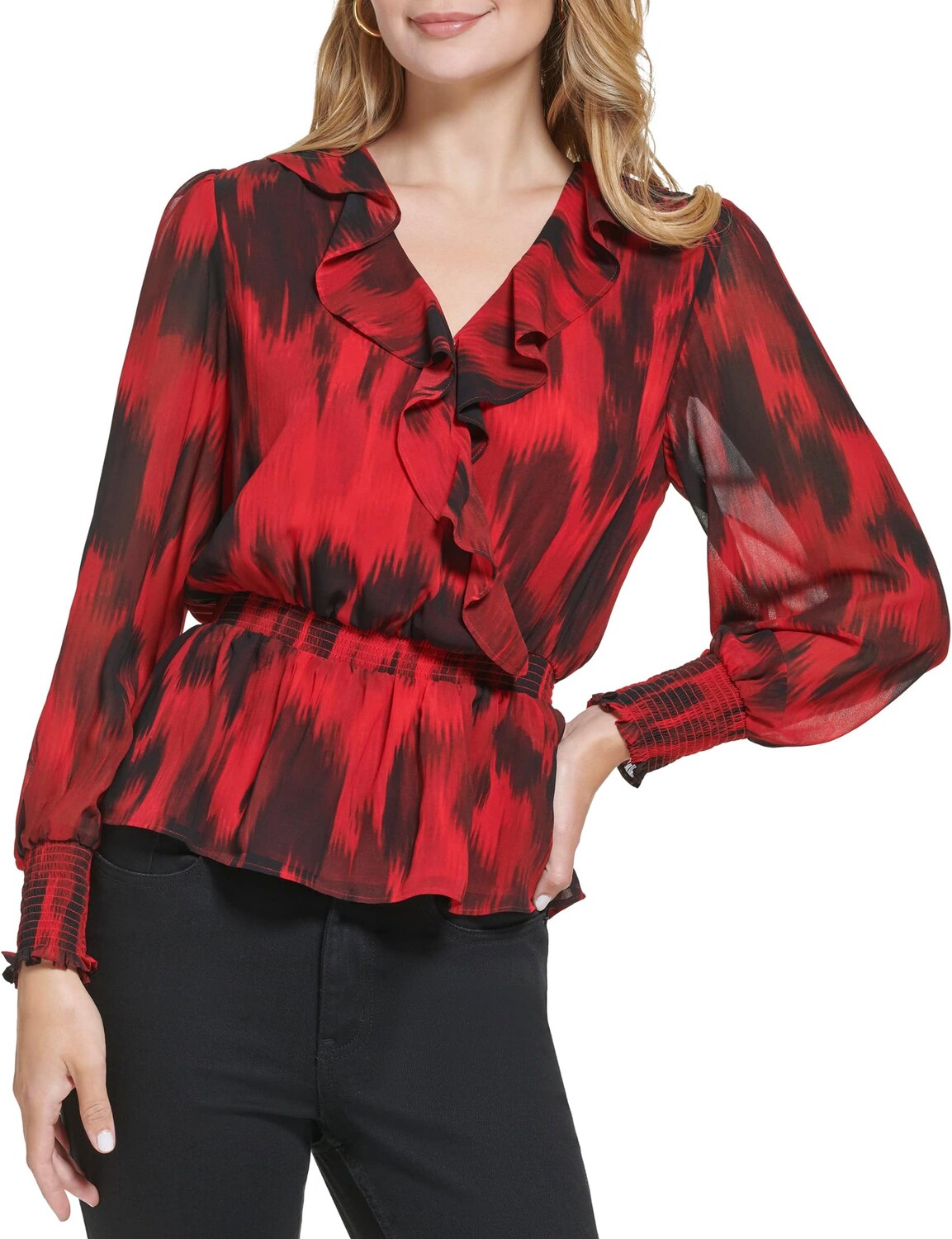 

Топ Calvin Klein Faux Wrap with Ruffle, цвет Rouge/Black