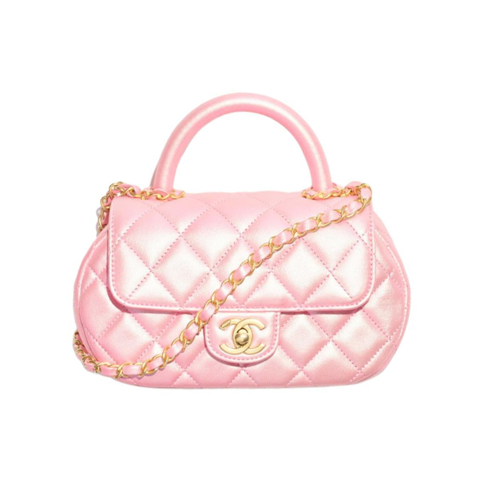 

Сумка через плечо из жемчужной кожи ягненка, кроссбоди, маленькая женская сумка coral pink CHANEL, Set (Bag+Dust Bag)