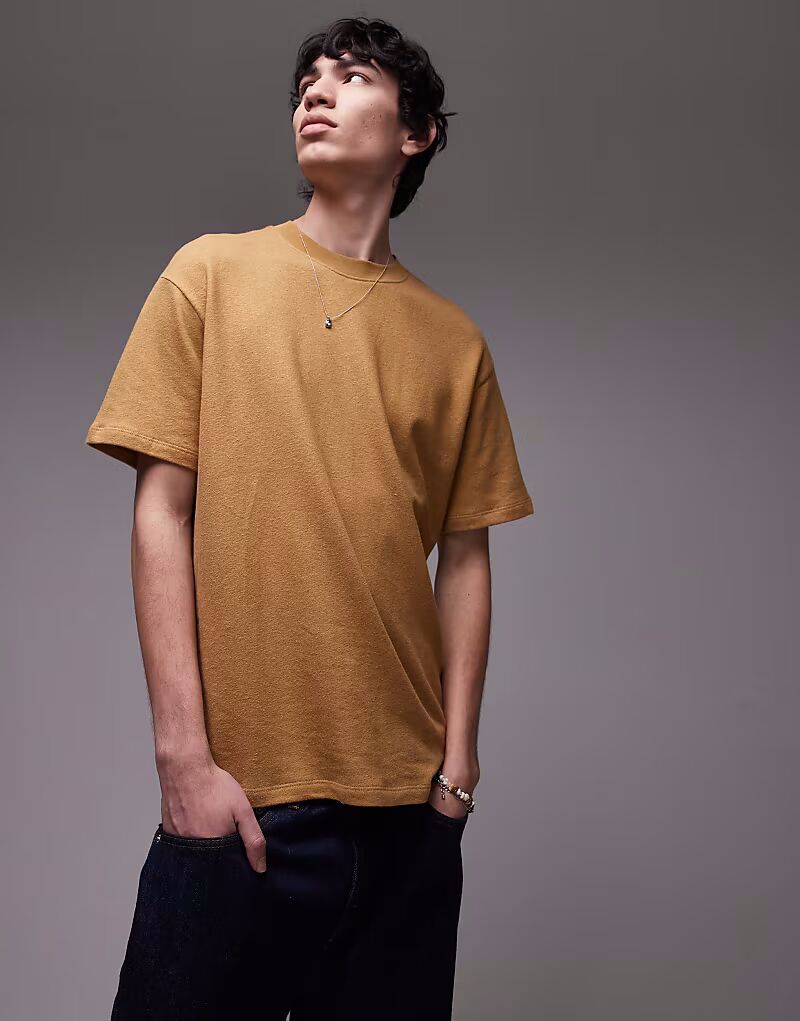 

Футболка Topman свободного кроя из смеси льна горчичного цвета