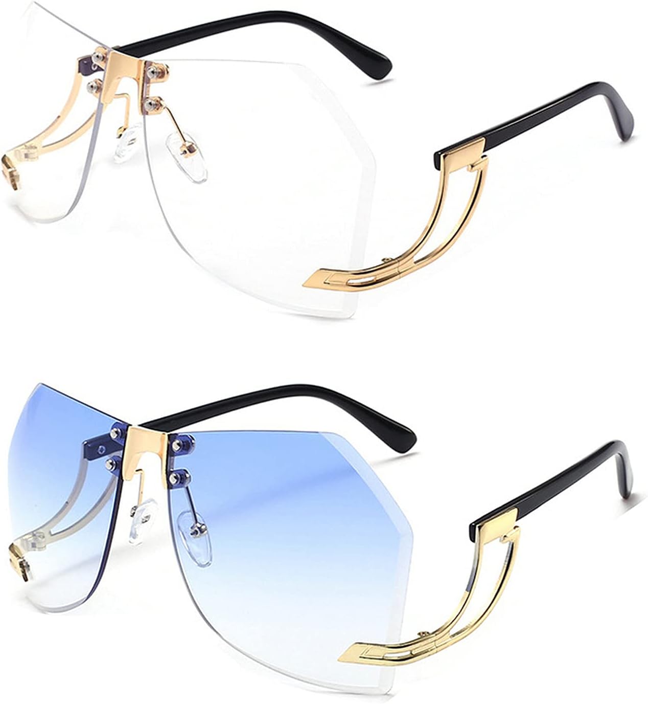 

2 шт. - Солнцезащитные очки без оправы неправильной формы для женщин, металлическая оправа, большие солнцезащитные очки с градиентным переходом цвета, модные женские прозрачные очки COTIA, Transparent&blue