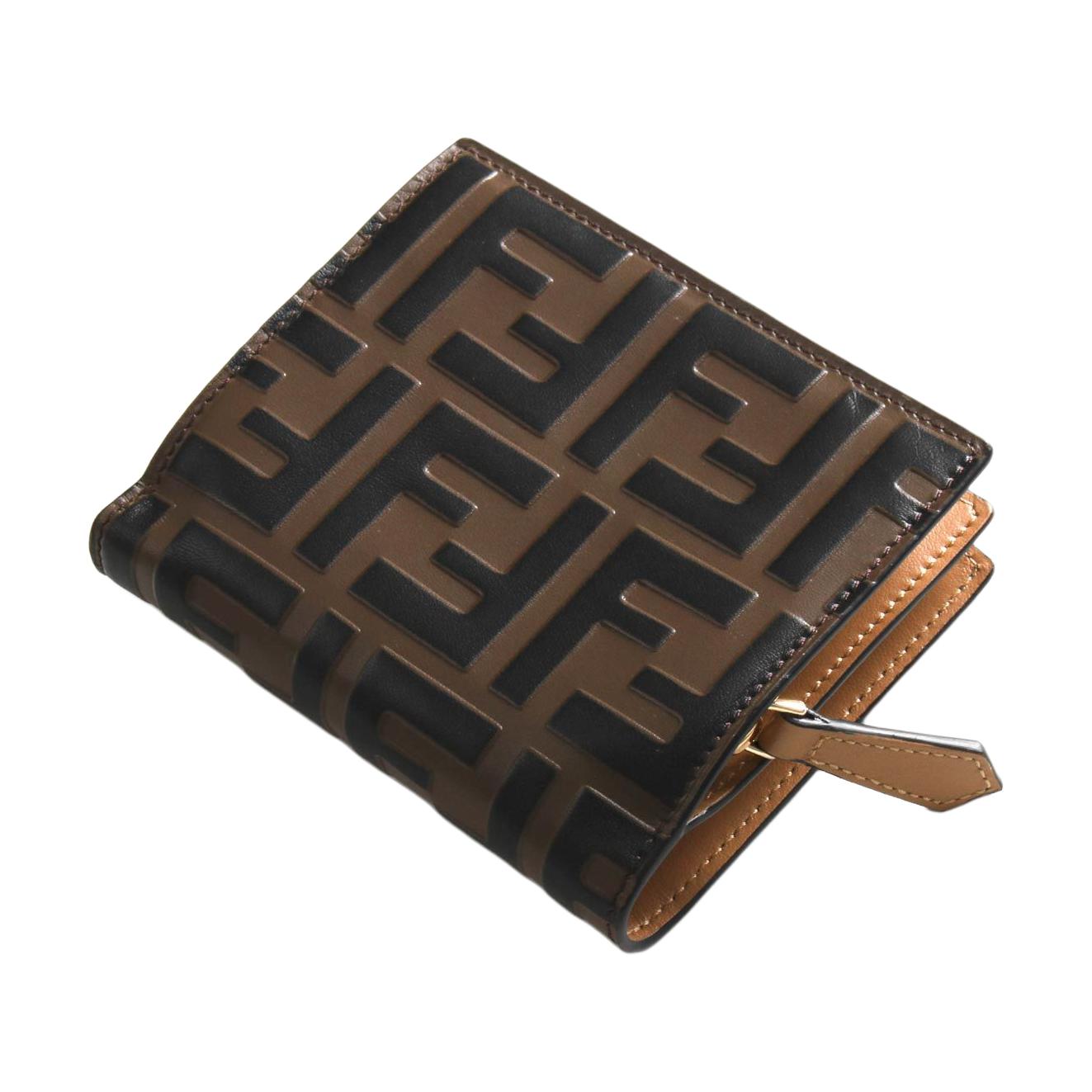 Fendi Кошелек из телячьей кожи, маленький, женский, коричнево-бежевый — фото 2
