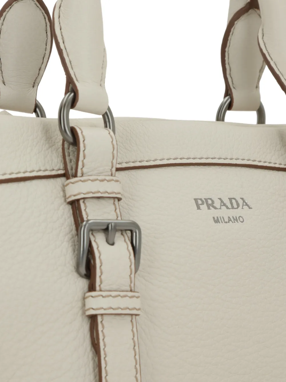 Сумка-тоут из оленьей кожи с пряжкой Prada, нейтральный — фото 4