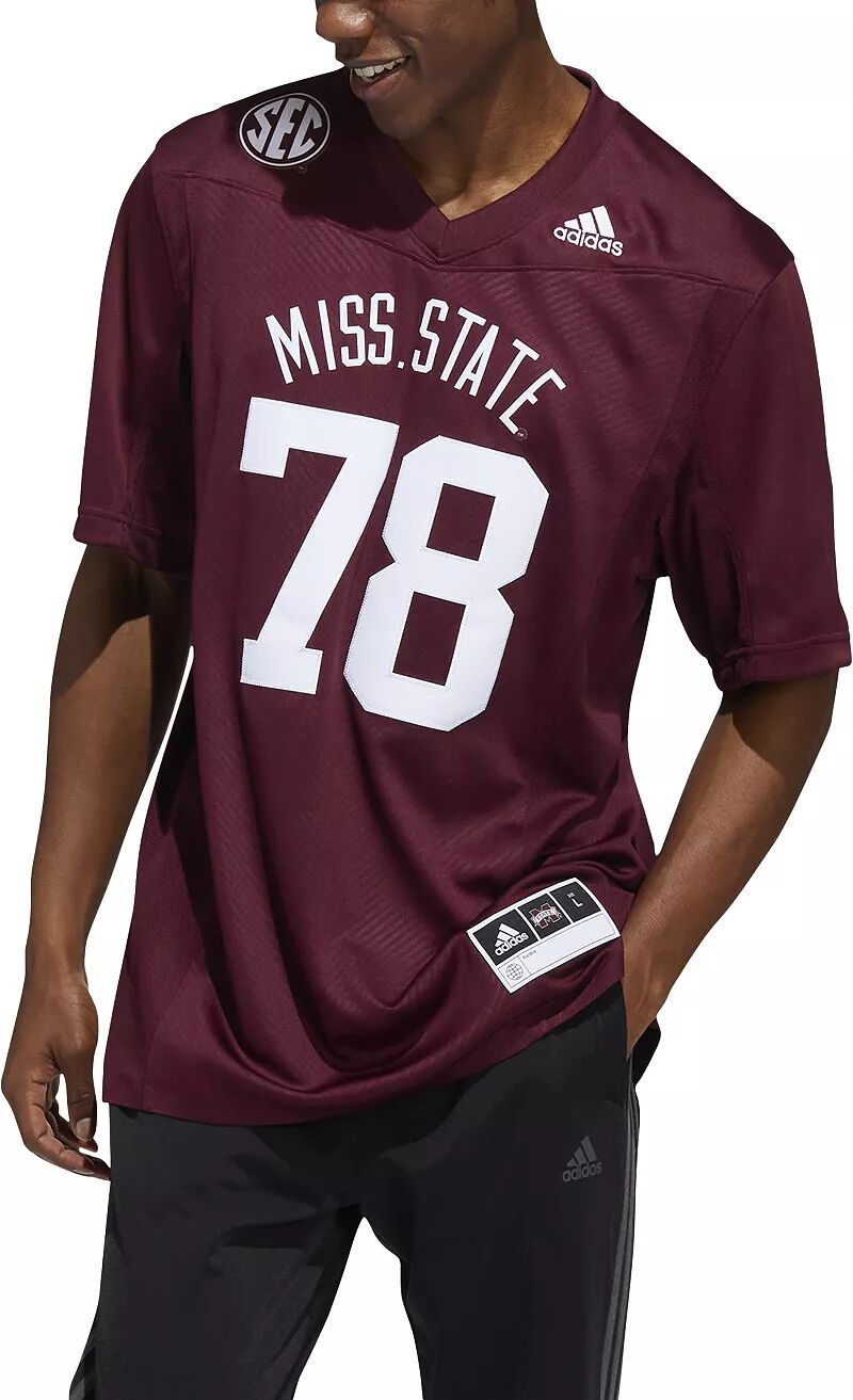 

Мужская футбольная майка Adidas Mississippi State Bulldogs #1 бордового цвета