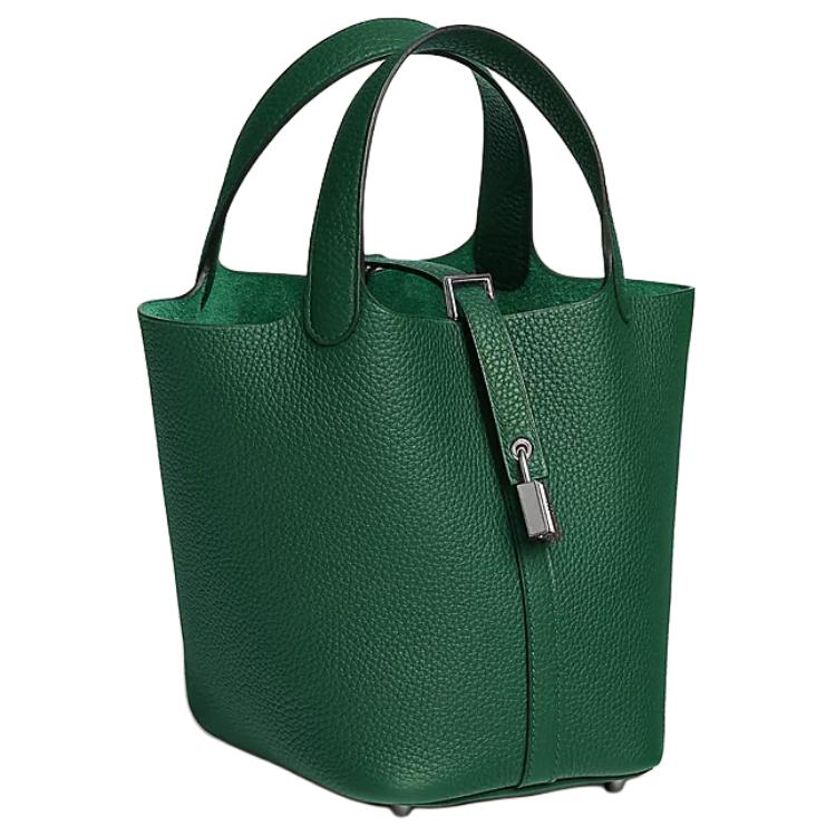 HERMES Сумка Пикотин Лок кожаная женская средняя зеленая — фото 2