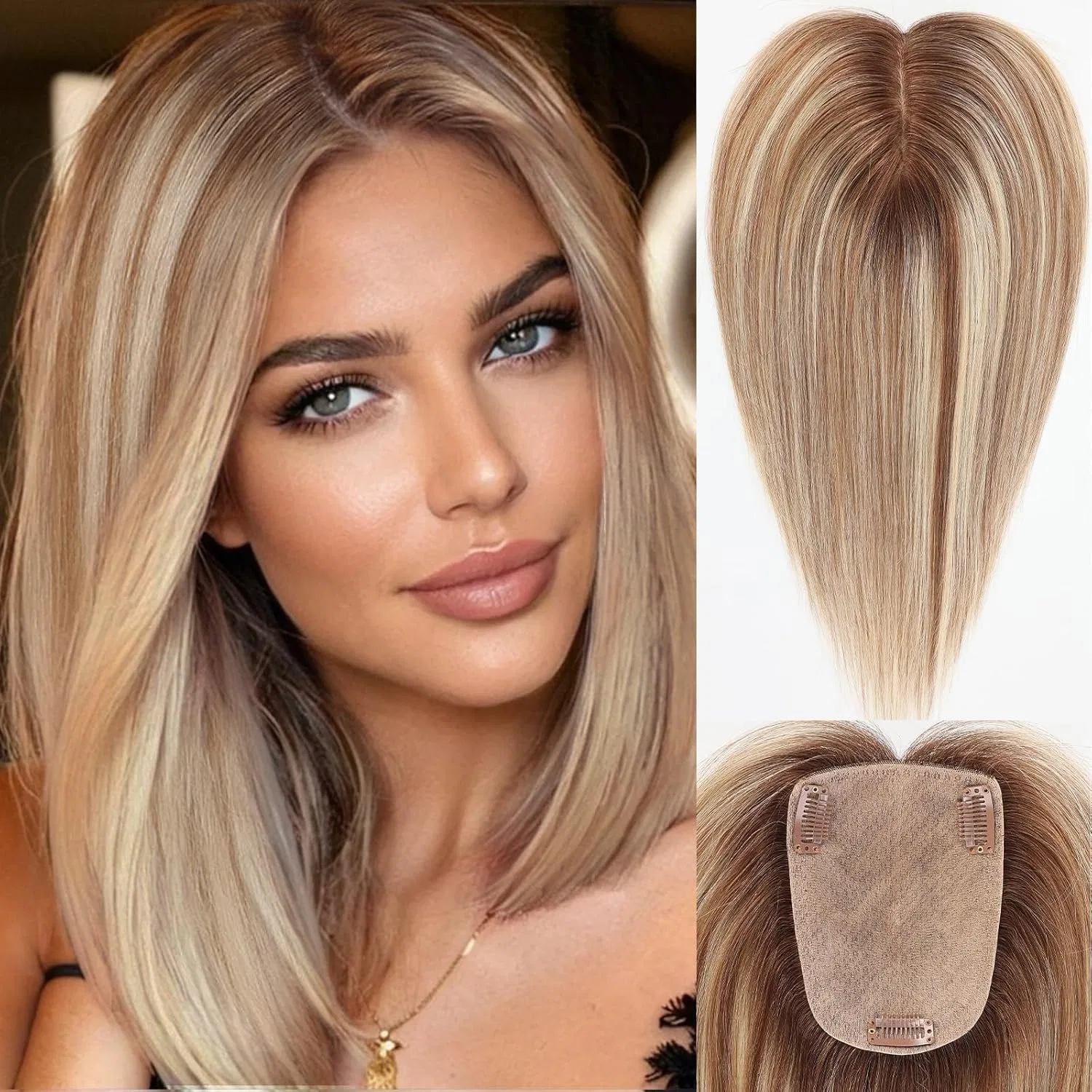 Женская накладка для волос HAIRCUBE из натуральных волос без челки 12 дюймов Haircube, Brown With Blonde Highlight