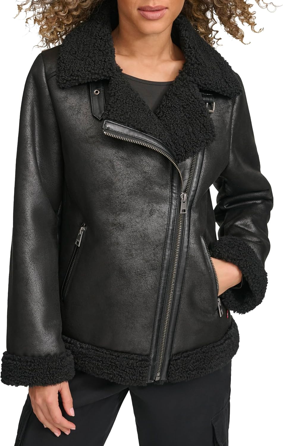

Levi's Женская мотоциклетная куртка из искусственной овчины, New Black
