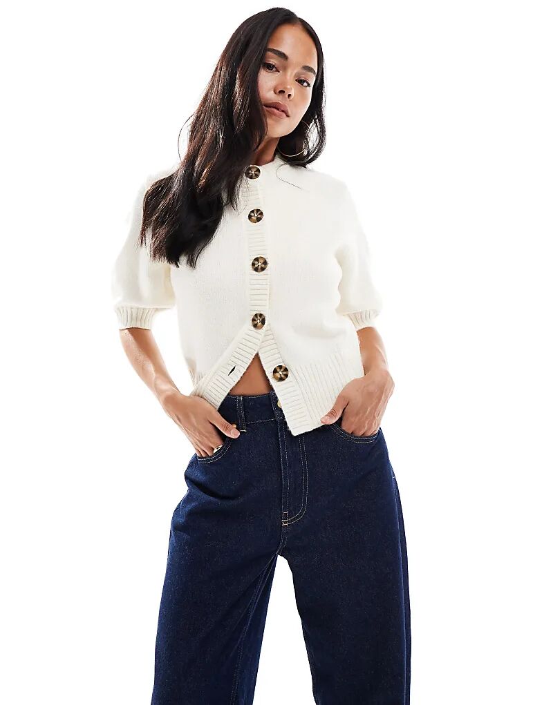 

Кардиган ASOS DESIGN с короткими рукавами и круглым вырезом кремового цвета