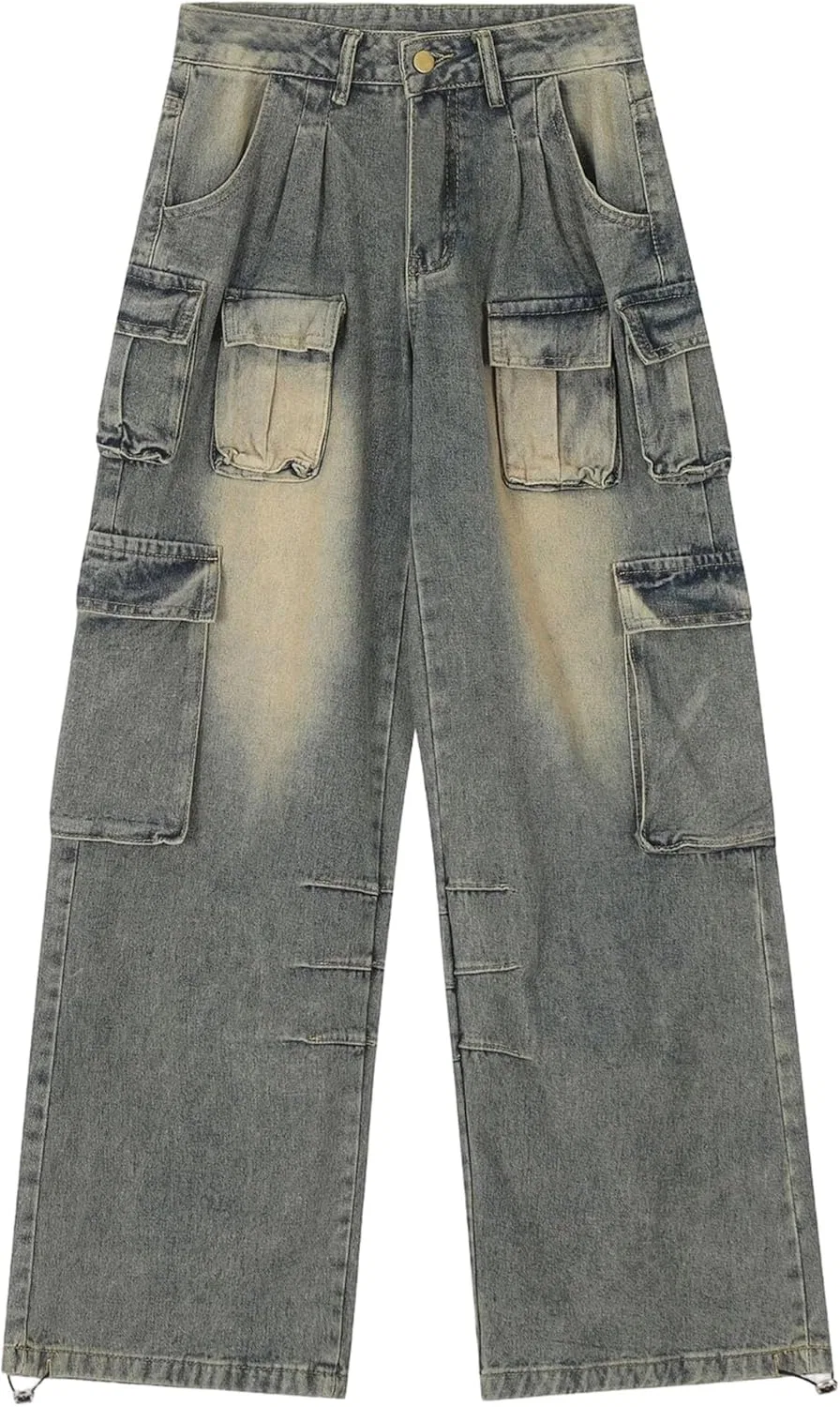 Джинсы широкие, Vintage, Cargo Denim Pants, синие