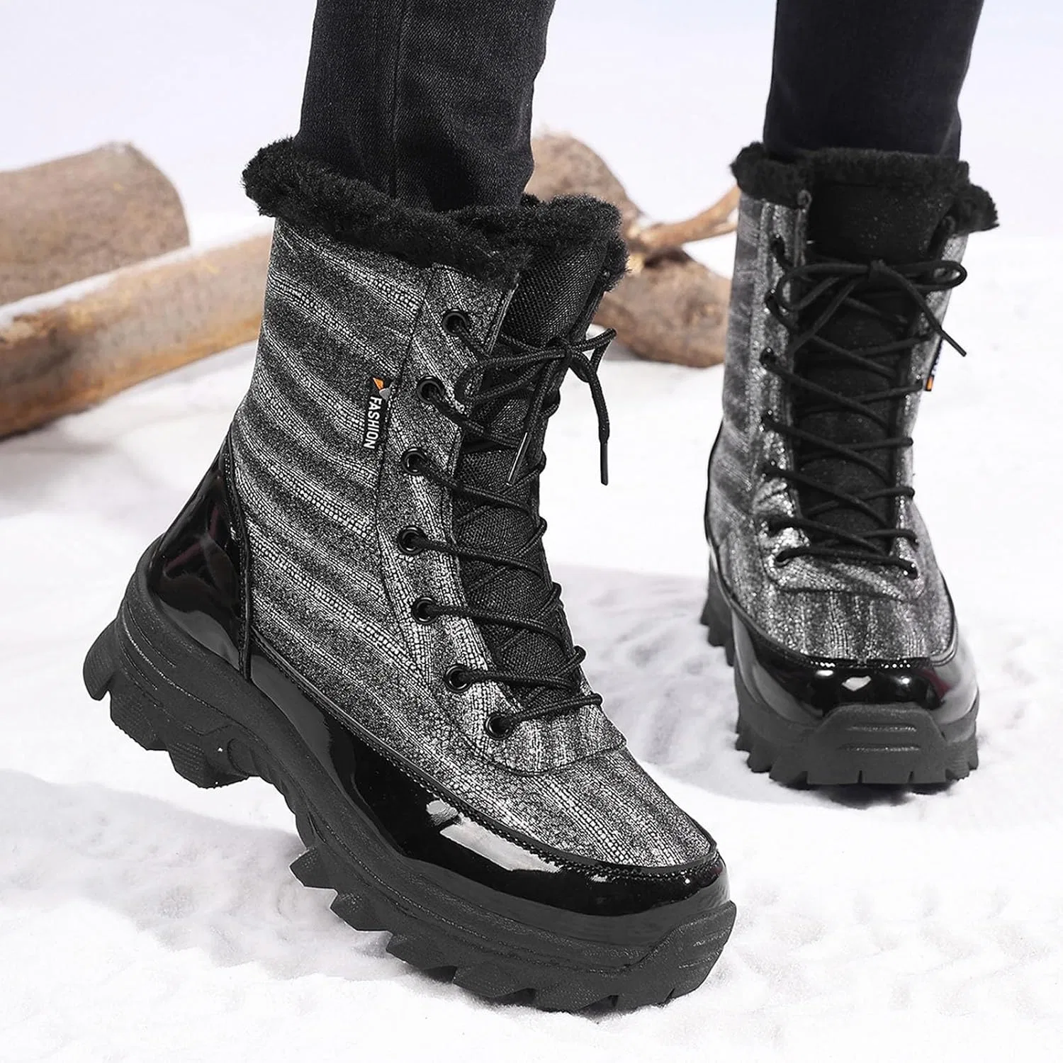 Ботинки Winterlicher Damenschuh Isolierend Gefüttert Wasserdicht Griffige Sohle Comfortabler Halt Dank Strapazierfähigem Design Für Alltag Reisen Weiße Herren Hallux Valgus Schuhe Damen WVONIF, Schwarz — фото 2