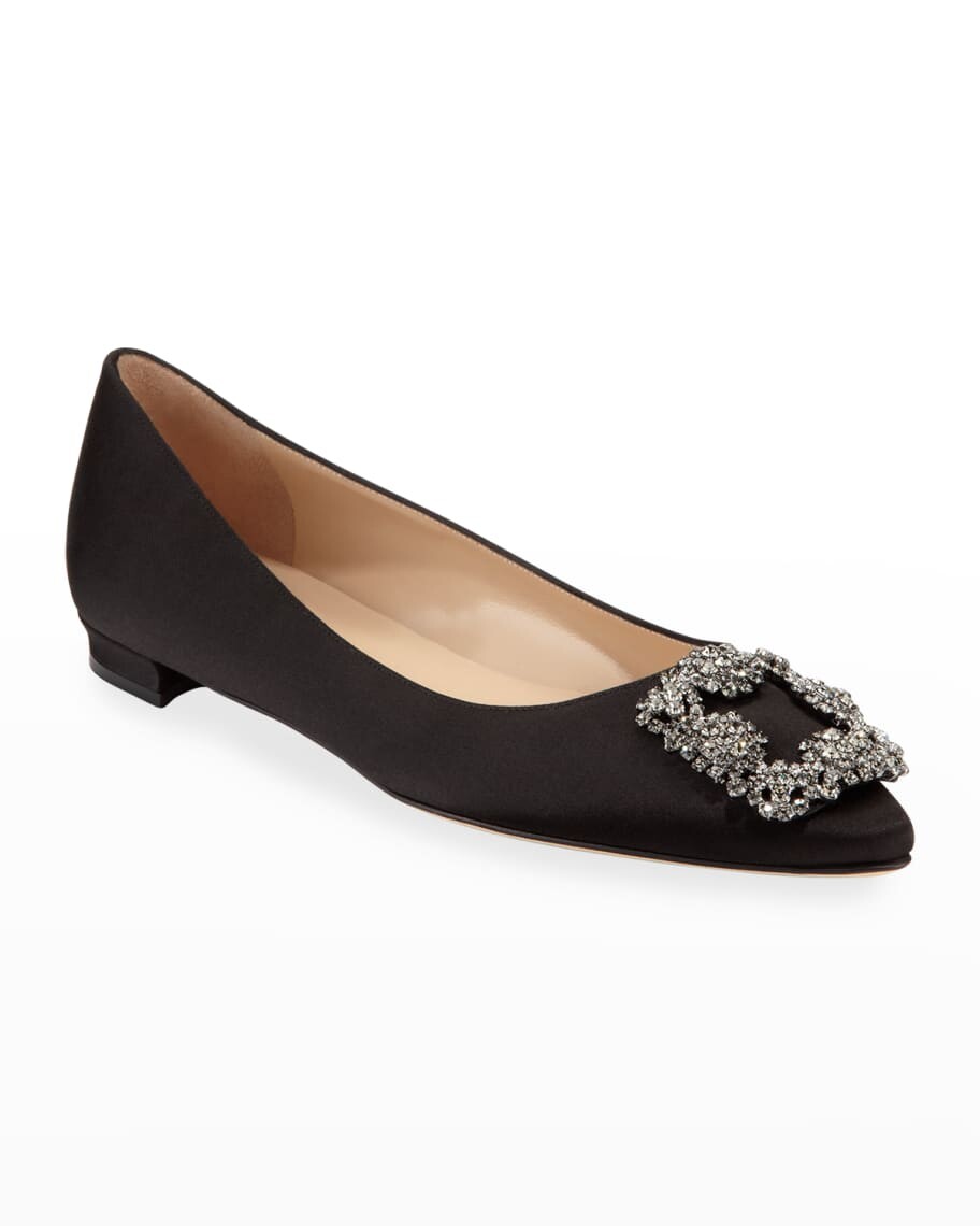 Атласные туфли на плоской подошве Hangisi с кристаллами и пряжкой Manolo Blahnik — фото 3