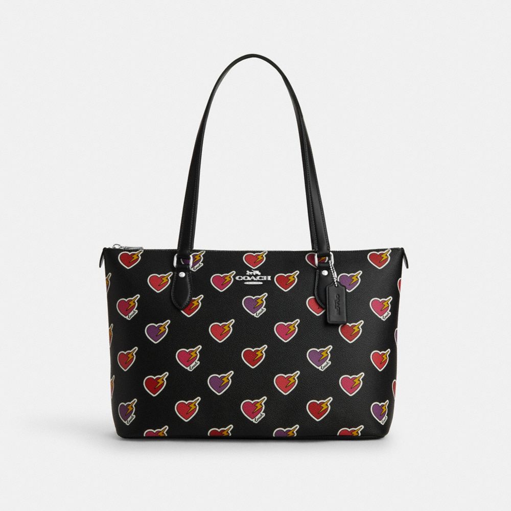 

Сумка-тоут Coach Gallery Tote Bag With Heart Bolt Print, цвет Silver/Black Multi
