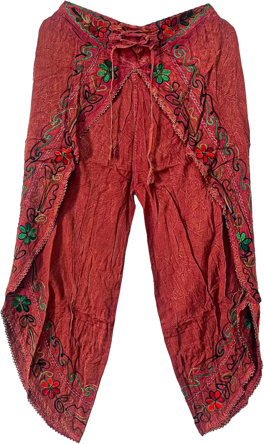 

ETHINUMATIC® Boho Rayon Palazzo Pants – вышитые брюки с боковыми разрезами для женщин