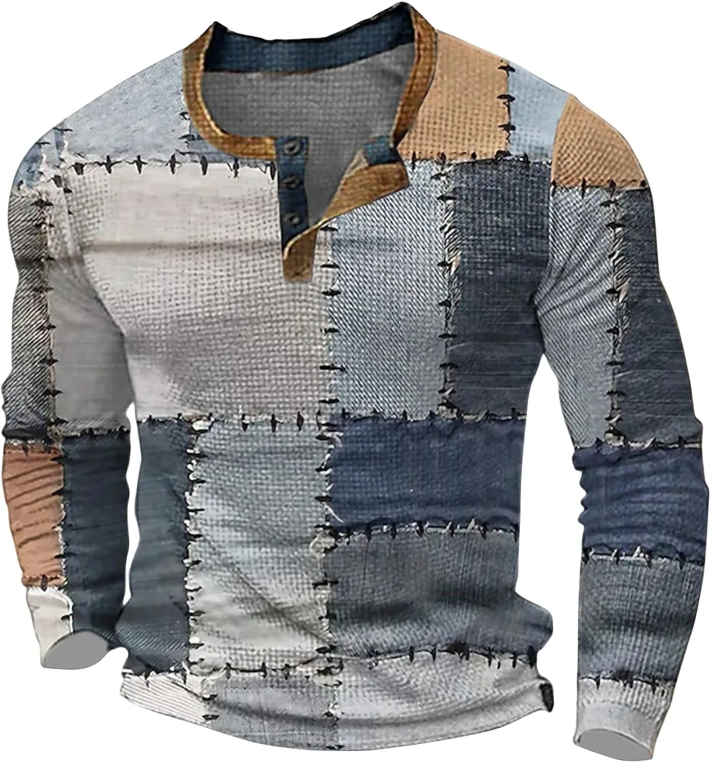 

Мужская рубашка поло с длинным рукавом, 1/4 пуговицы, клетчатый принт, slim fit, color block CHXLQQX