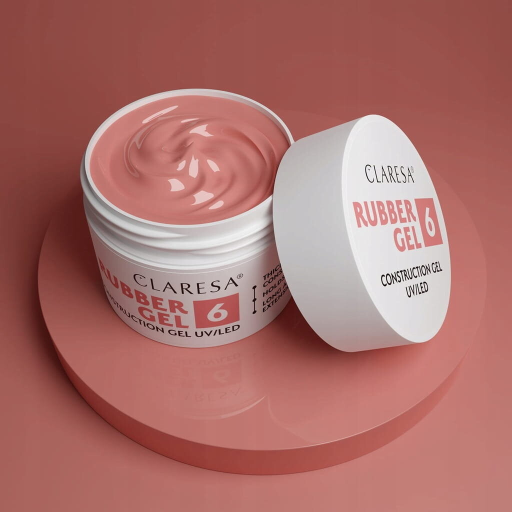Claresa Rubber Gel 6, Наращивающий гель для наращивания ногтей, средний теплый розовый с оттенком бежевого, 45г — фото 3