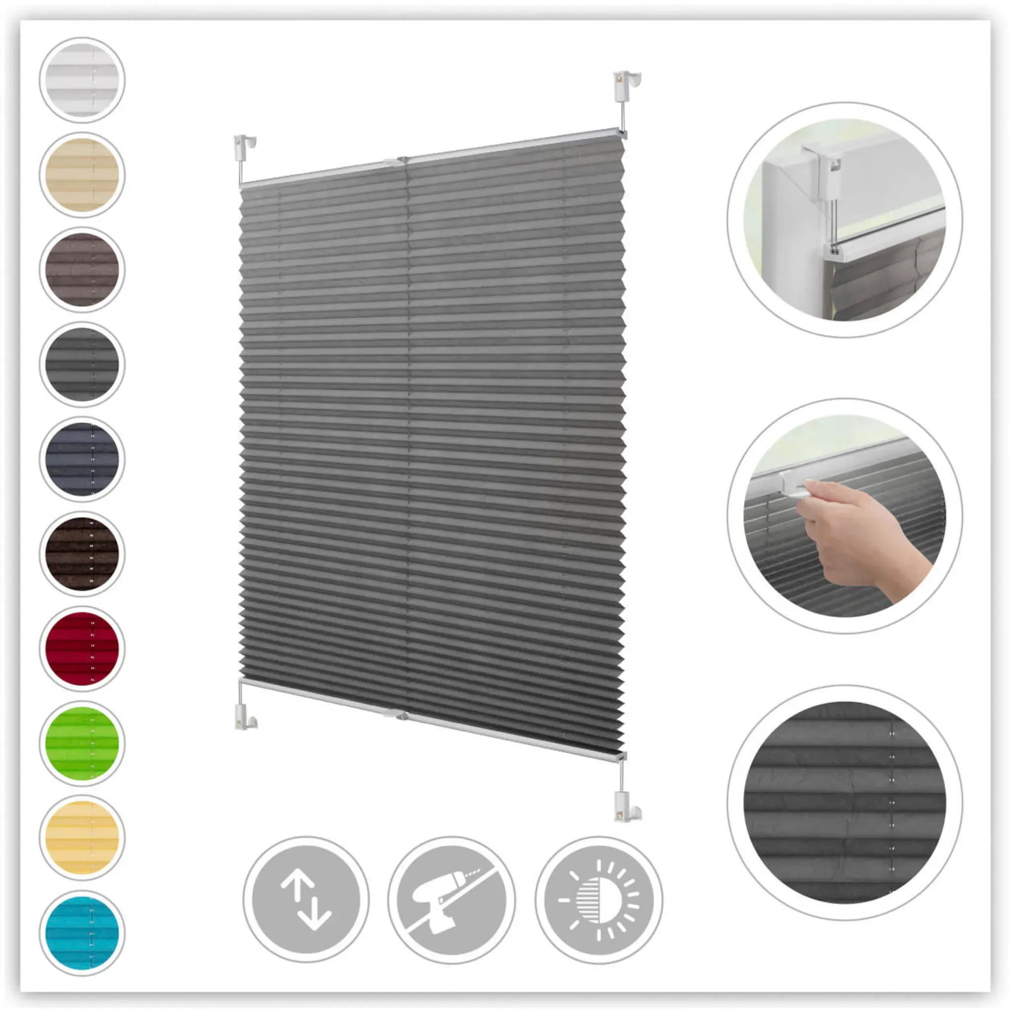 

LICHTBLICK ORIGINAL жалюзи плиссе «Klemmfix», светозащита, без сверления, натяжные жалюзи плиссе, цвет hellgrau + weiß