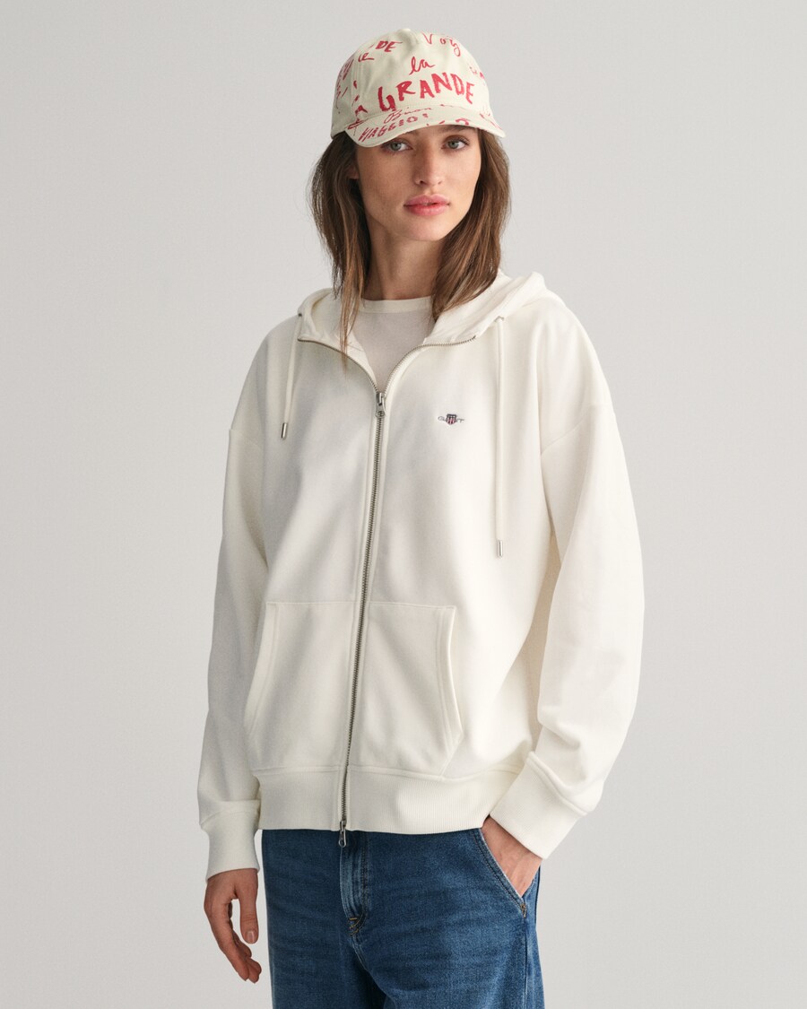 

Толстовка с капюшоном на молнии GANT Zip-Up Hoodie, натуральный белый