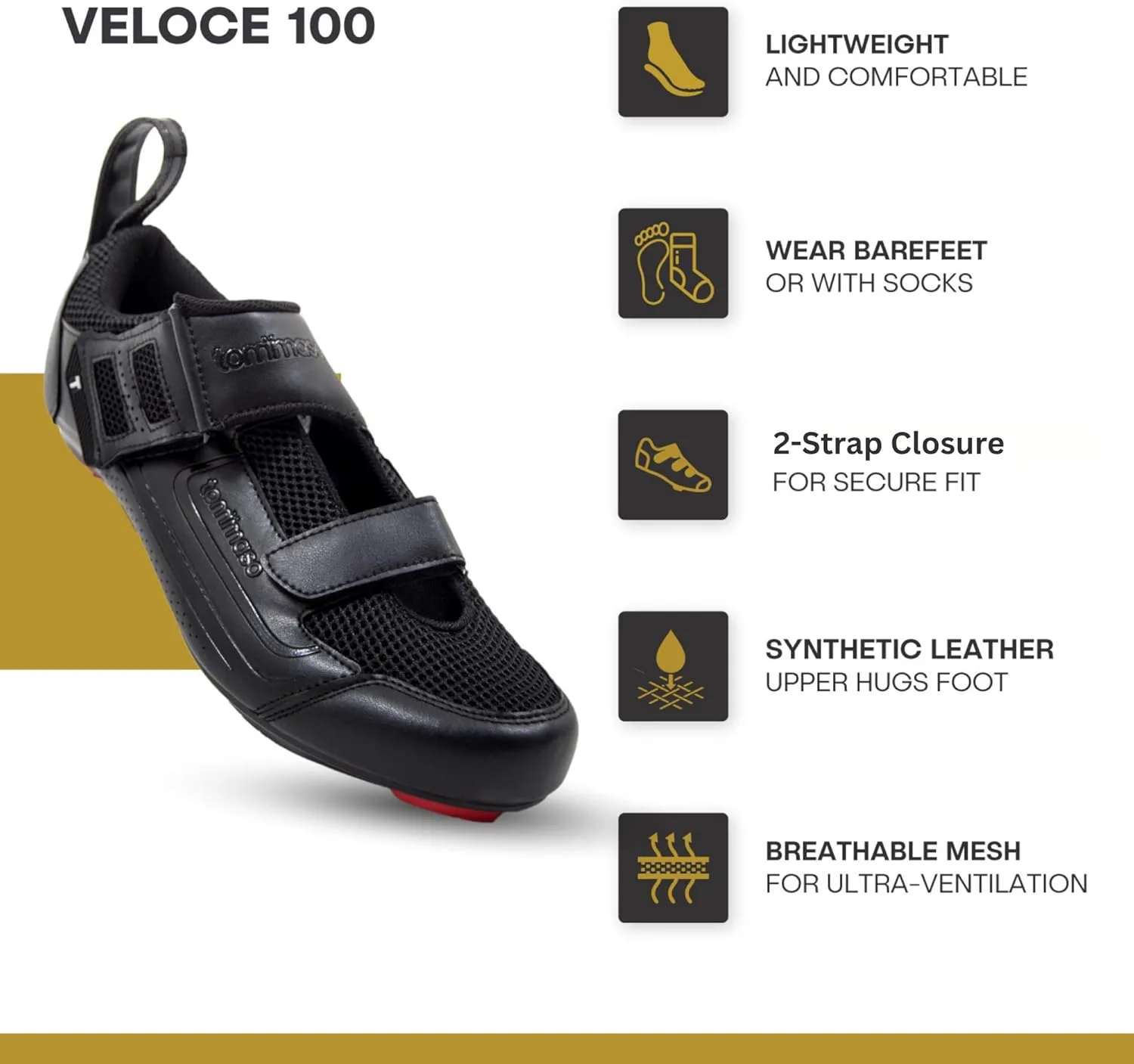 Велосипедные туфли Tommaso Veloce II - катайтесь с комфортом и стилем - туфли Peloton для триатлона, шоссе и домашнего велоспорта для мужчин и женщин, совместимые с шипами Look Delta, SPD и SPD-SL, белые и черные, черный — фото 4