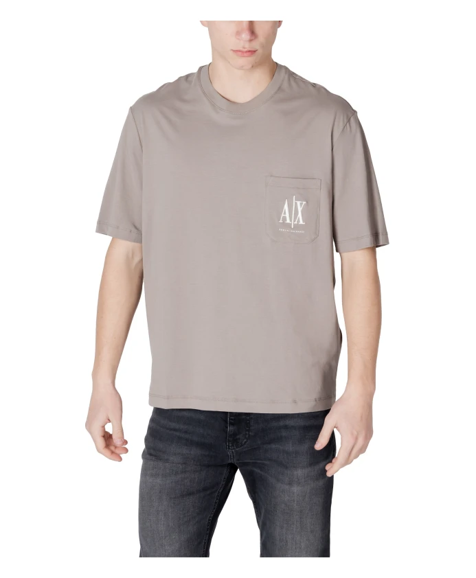 

Коричневая хлопковая футболка с круглым вырезом Armani Exchange, коричневый