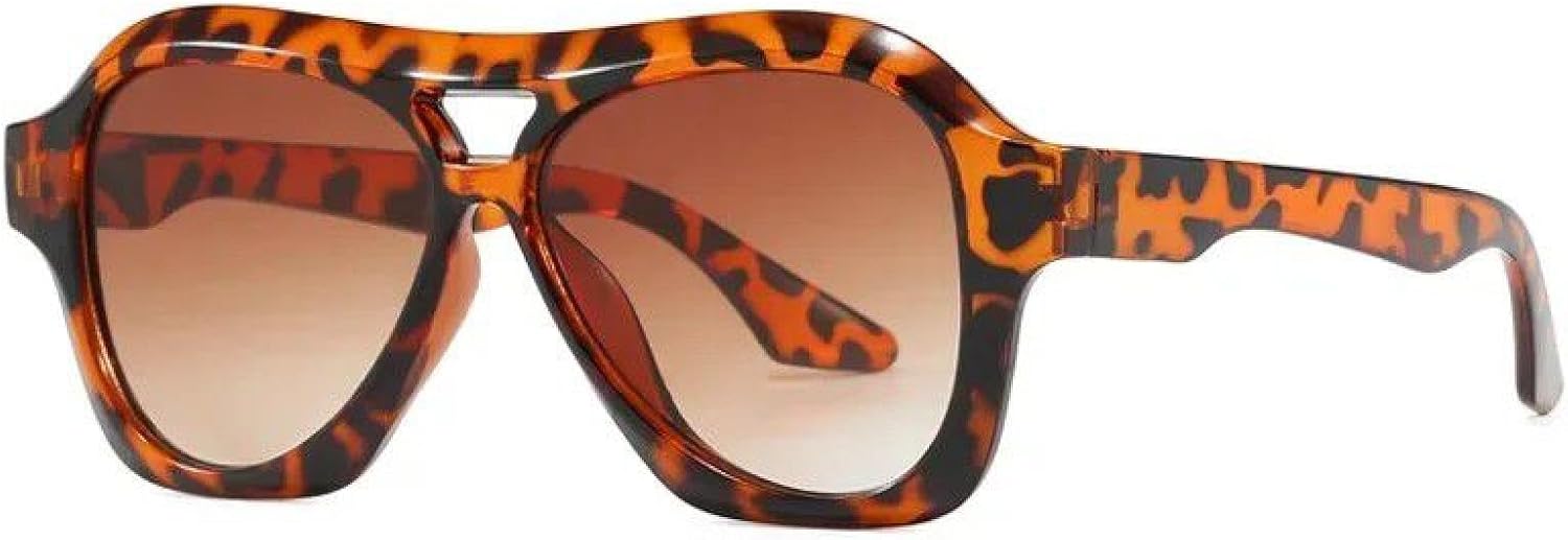 

Модные солнцезащитные очки с двойной перемычкой большого размера для женщин, ретро, ​​гелевые, с защитой от УФ-излучения UV400, для мужчин, в стиле панк TVTBBVV, Leopard Tea