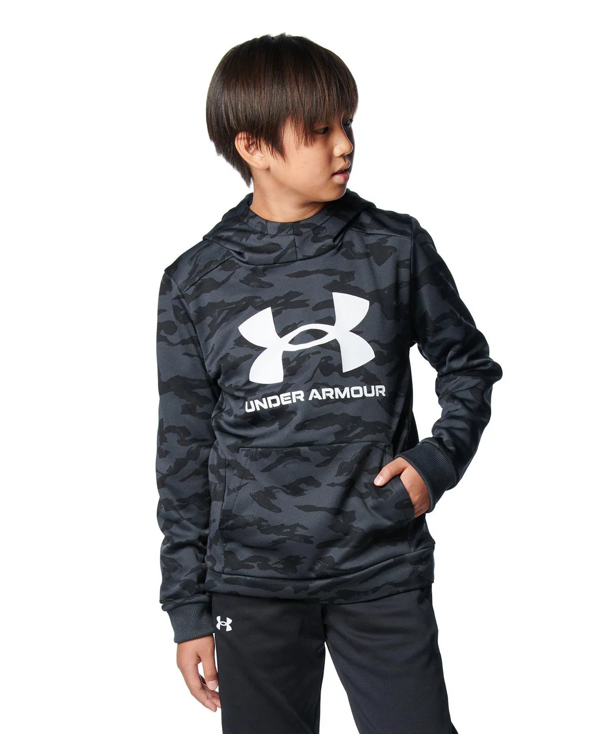 Толстовка Armour Fleece с принтом и большим логотипом, детская, чёрная