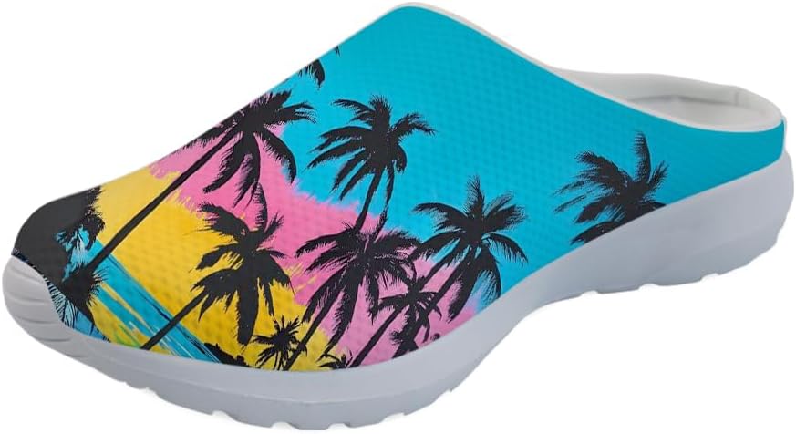 

Садовые тапочки, сабо, нескользящие рабочие сандалии для поваров, медсестер и мужчин с поддержкой свода стопы, с принтом колибри и ромашек Forchrinse, Rainbow Sky Palm