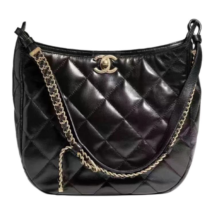 

CHANEL Кожаная сумка хобо, хиппи, женская черная сумка через плечо
