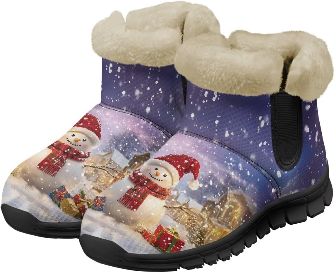 

Женские и мужские зимние ботинки с теплой плюшевой подкладкой, утепленные ботильоны с противоскользящей подошвой для улицы, удобная зимняя обувь для повседневных поездок Noprintge, Christmas Snowman