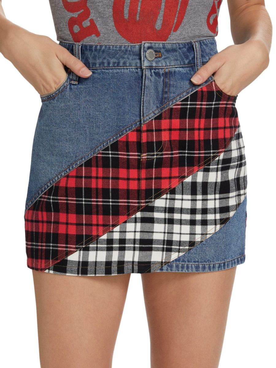 

Мини-юбка из денима в стиле пэчворк от Lisanne Alice + Olivia, цвет Ivy Blue