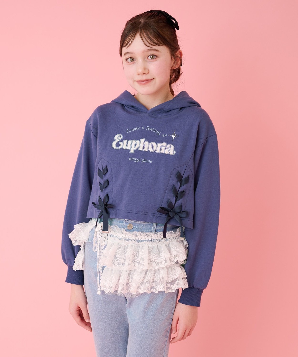 Комплект из короткой толстовки на шнуровке и майки Mezzo piano Junior, Navy blue