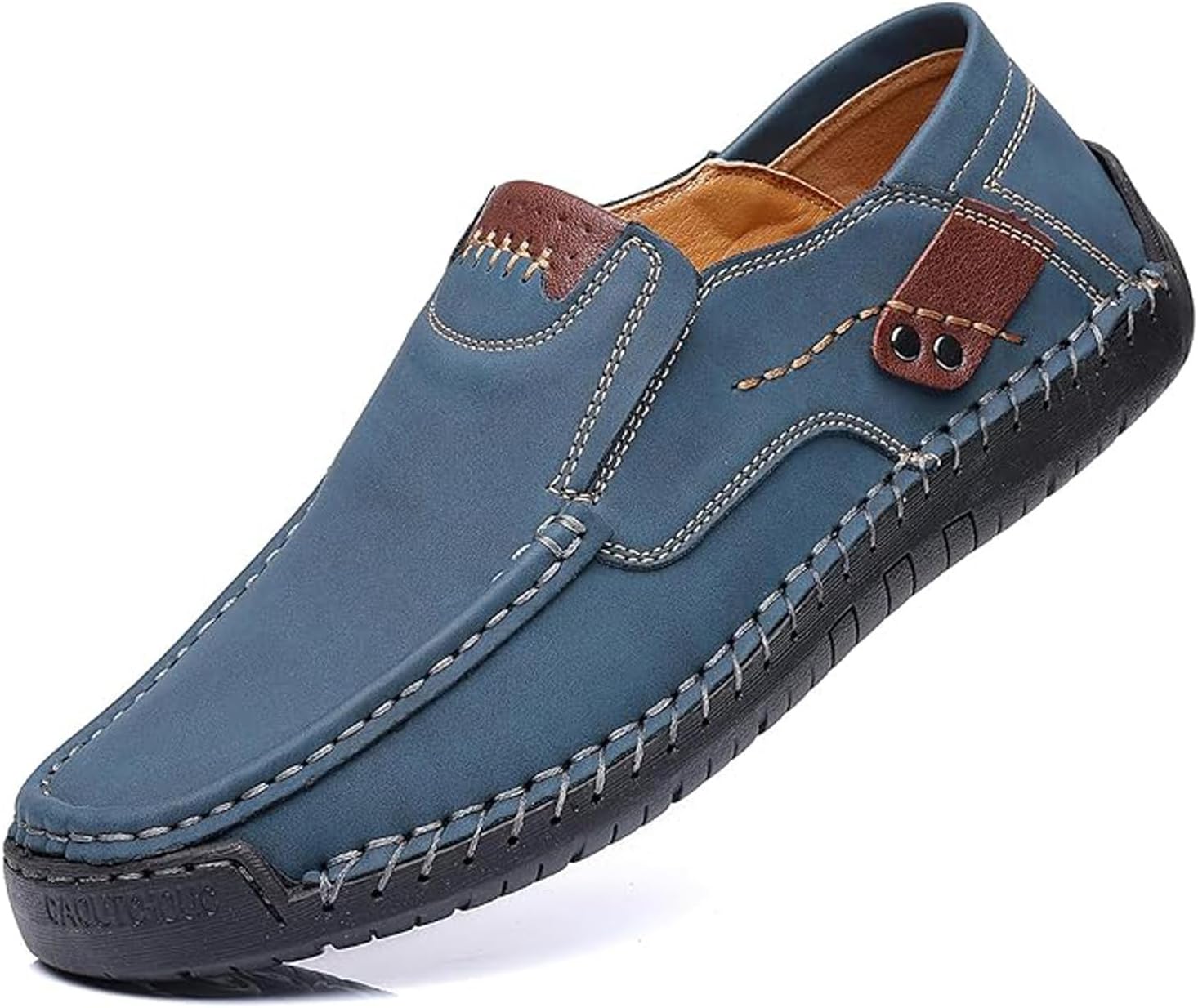 

Мужские лоферы из натуральной кожи без шнурков - ручной работы с мягкой подошвой, противоскользящие и амортизирующие мокасины Zplmide, синий
