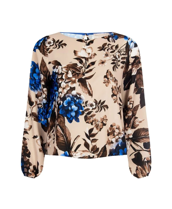 

Блузка с цветочным принтом, круглым вырезом и длинными рукавами. Rinascimento, мультиколор