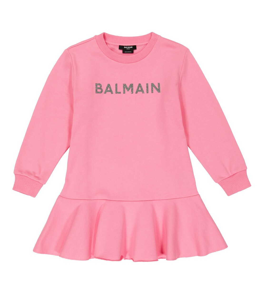 

Платье-толстовка из хлопка с заниженной талией Balmain, розовый