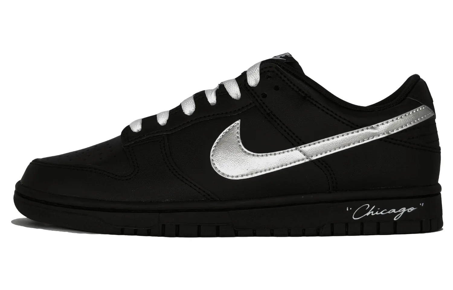 Nike Dunk Black Knight Abrasion Resistant Low top Skateboard Shoes Unisex Black Silver