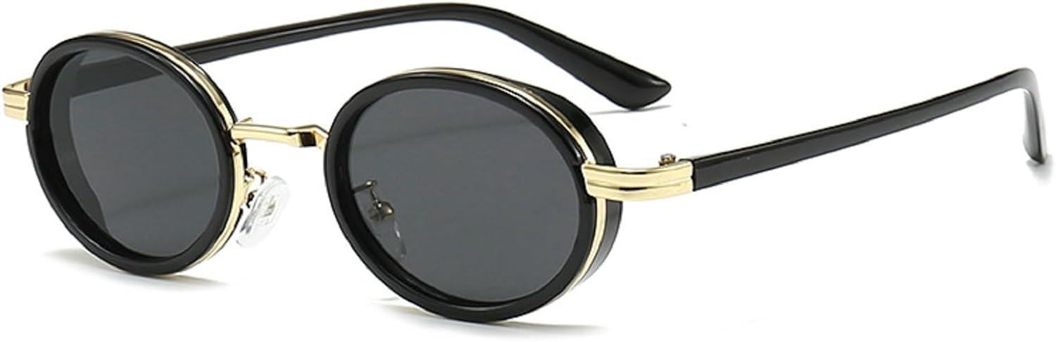 

Маленькие овальные панк-солнцезащитные очки для мужчин, винтажные, полуметаллические, женские, градиентные, UV400, голубые, чайные солнцезащитные очки mincl, Black Gold