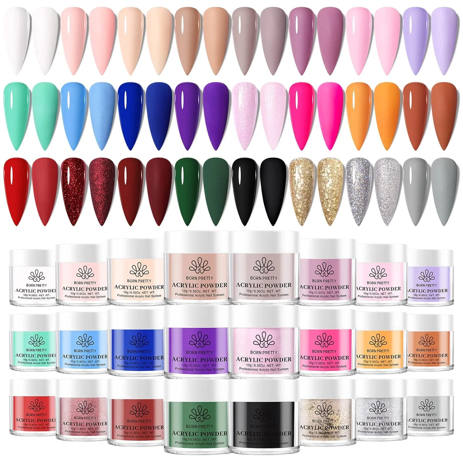 Набор акриловых пудр для ногтей 24 цвета от Born Pretty Born Pretty, 24 Colours Acrylic Powder For Nails