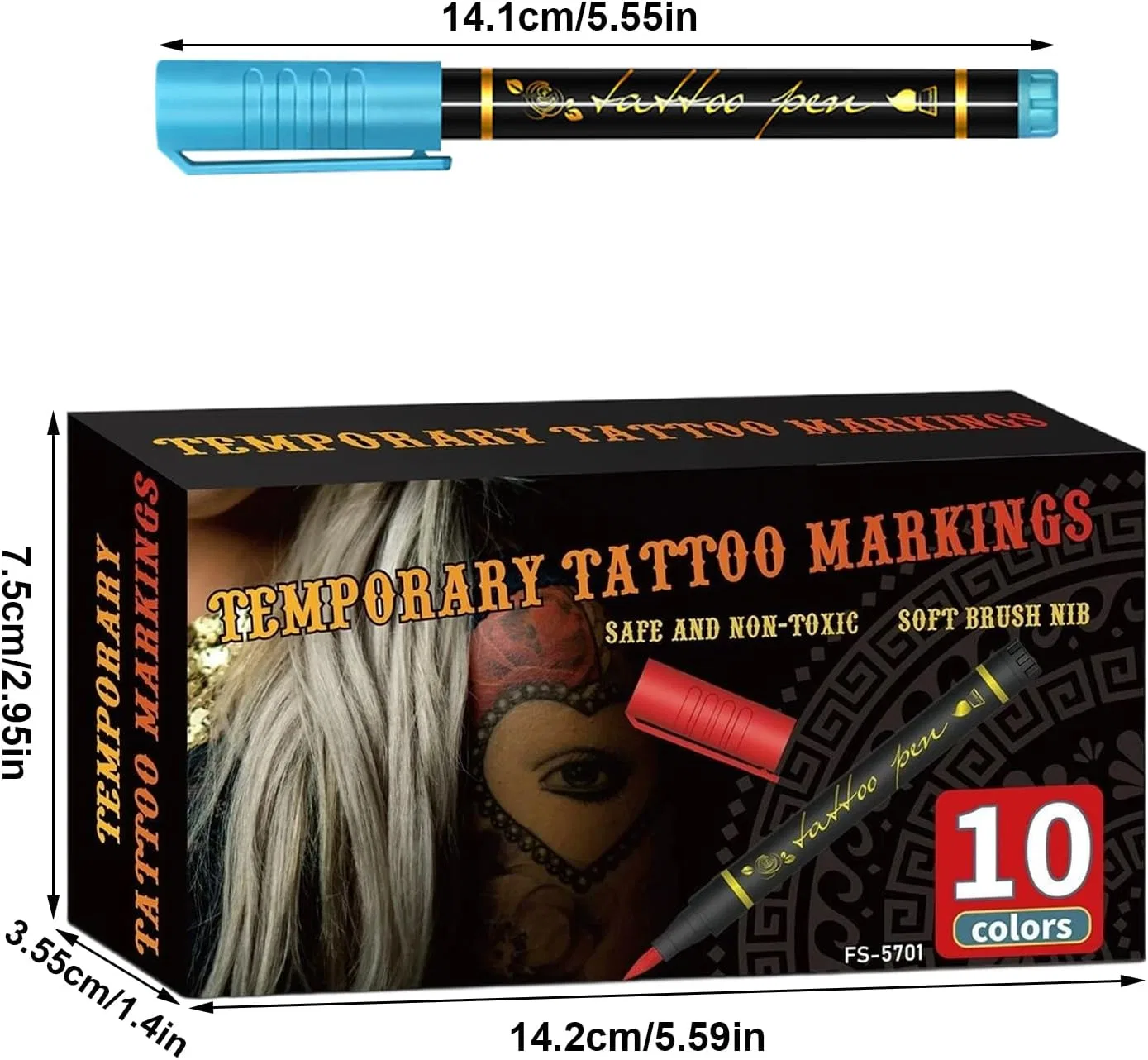 Набор маркеров для тела Metallic Tattoo Pens, 10 цветов — фото 3