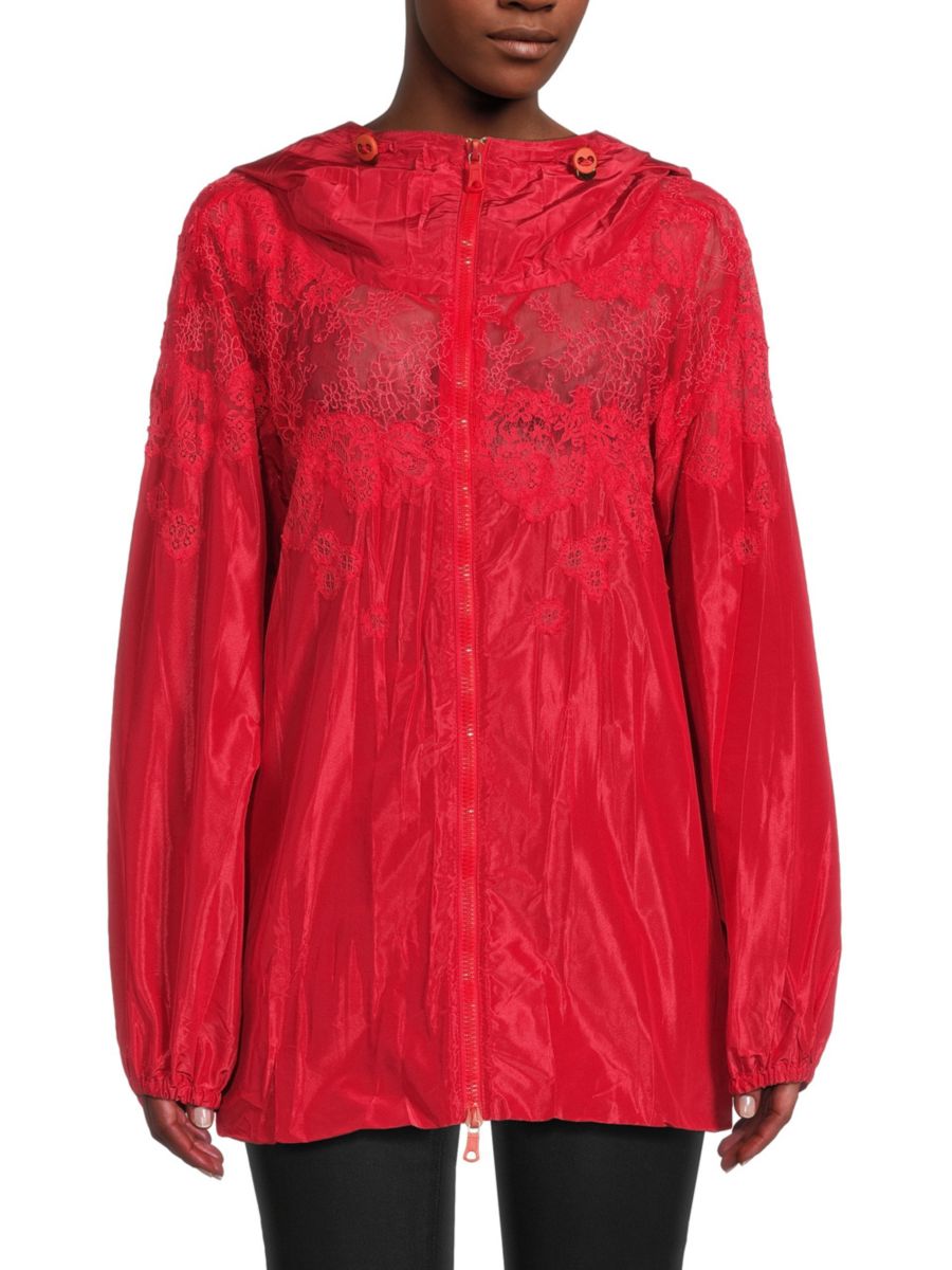 

Куртка с капюшоном и кружевной молнией спереди Valentino, цвет Rosso