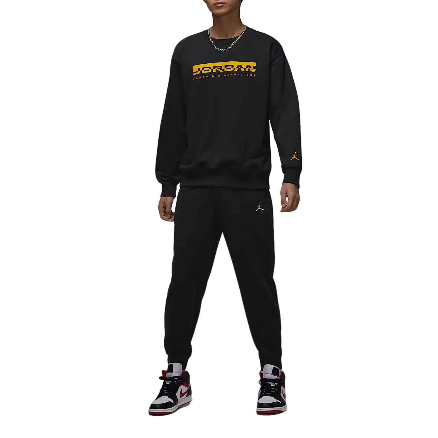 Jordan Толстовка Brooklyn Fleece мужская черная/ярко-желтая с круглым вырезом — фото 3