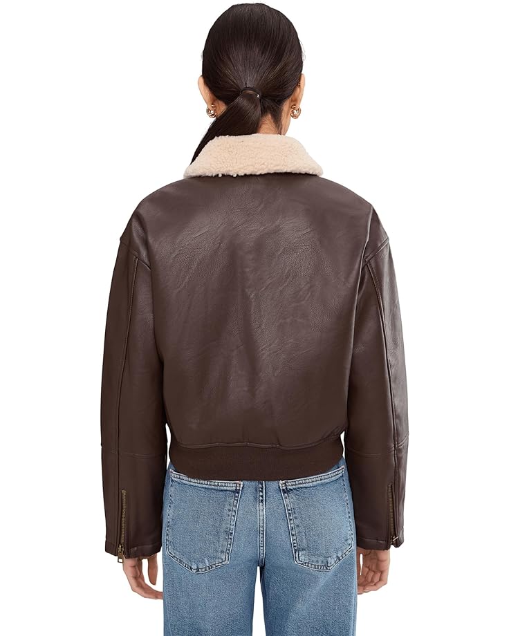 Женская куртка-бомбер Levi's из искусственной кожи с воротником из шерпы, Brown — фото 4