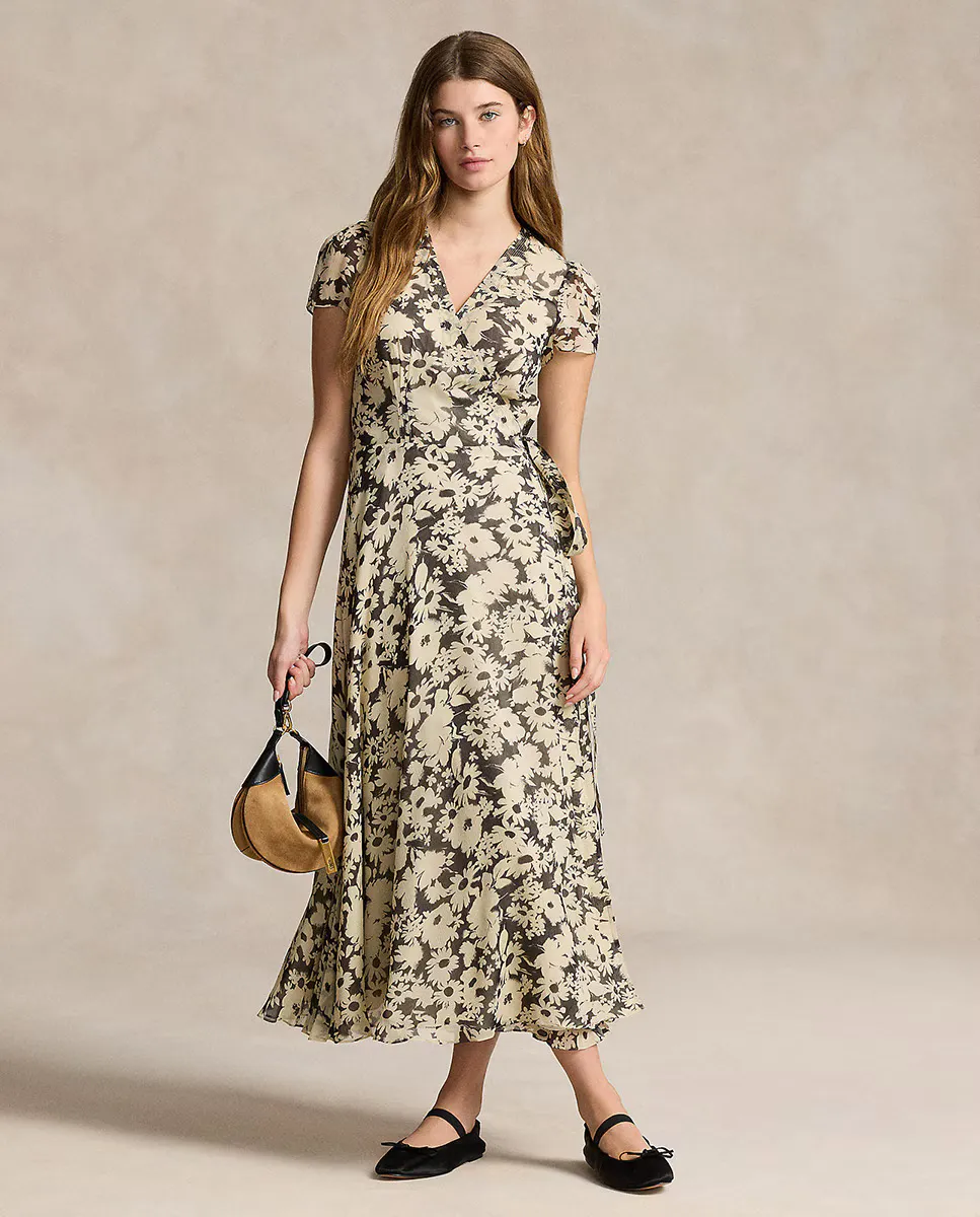 

Длинное платье с короткими рукавами и цветами Polo Ralph Lauren, мультиколор