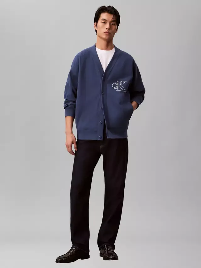 Кардиган из плотного хлопка с двойной ребристой текстурой, темно-синий Calvin Klein