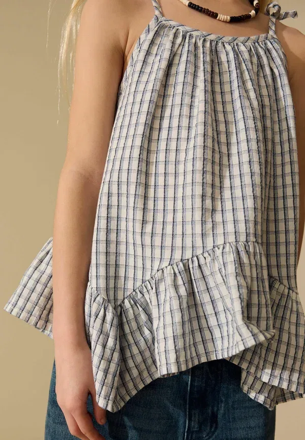 Топ Regular fit, Next, модель Strappy Dippy Hem Blouse, голубая клетка