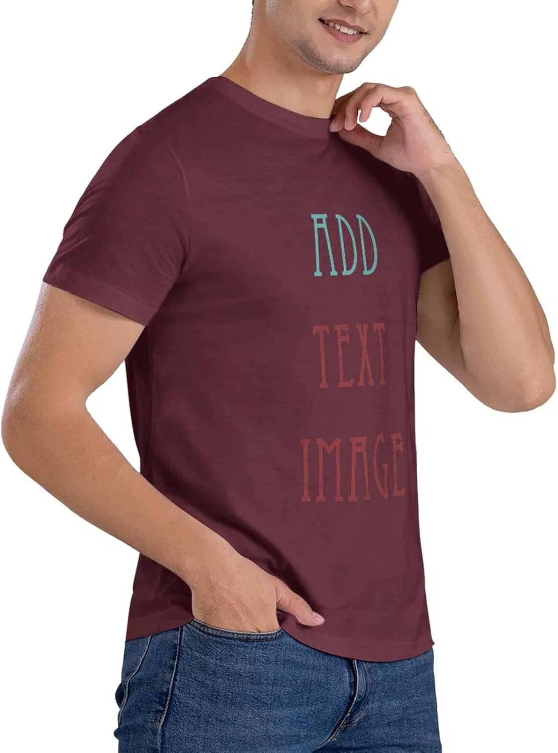 Футболка с принтом, хлопок, Customizable, Burgundy — фото 3